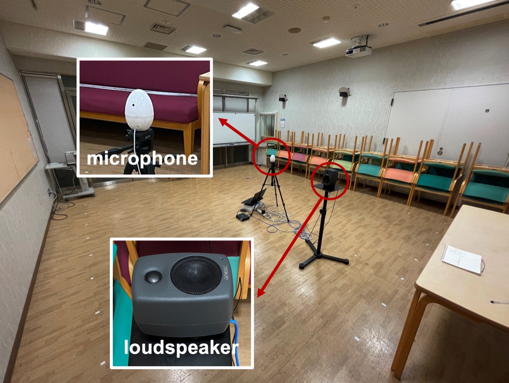 Microphone and loudspeaker setup for the Grid RIR dataset